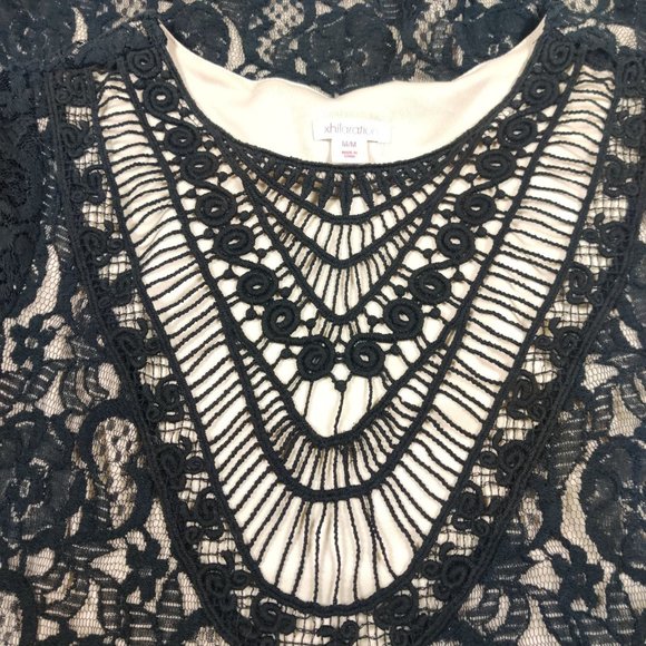 Xhilaration Black Lace Overlay cap sleeve cocktail A-line dress boho short sz M - Picture 4 of 6
